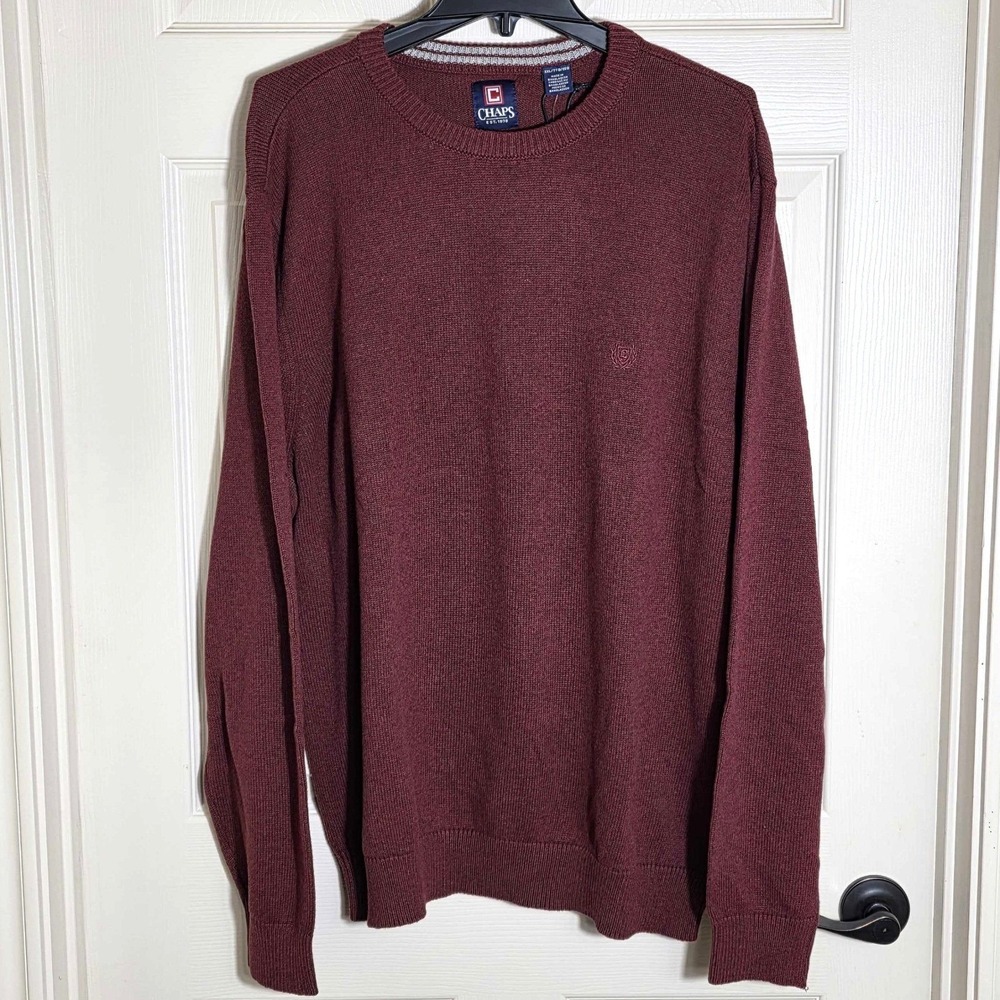Chaps Long Sleeve Cotton Knit Crewneck Sweater Maroon Men's XXL‎ NWT CM35SE100K